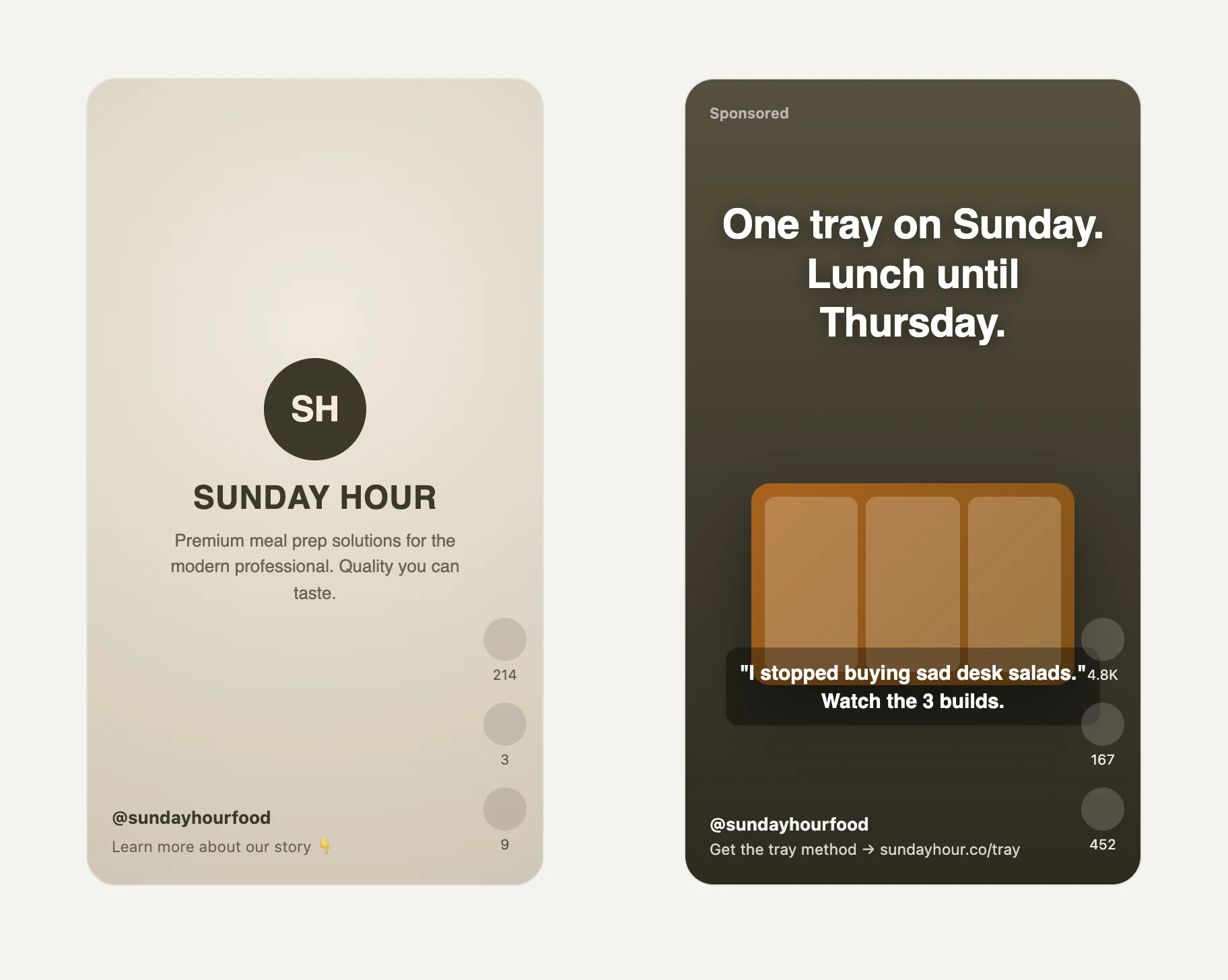 The same product advertised twice: a brand card, and an ad that makes a readable promise