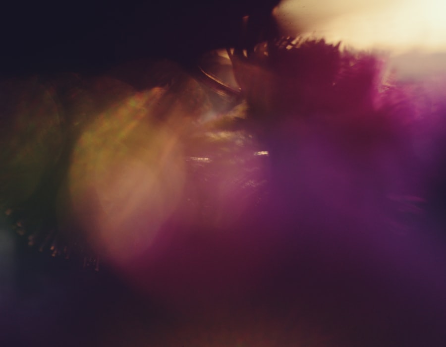 Soft coloured light in violet and gold, out of focus